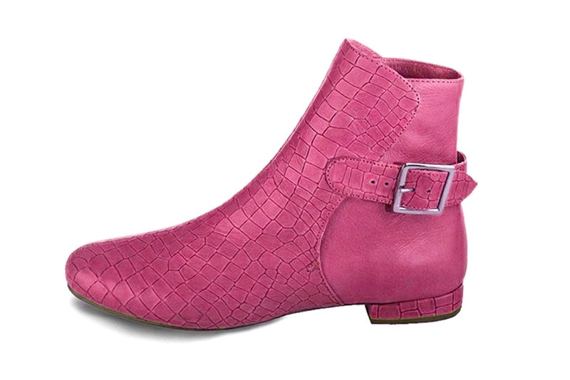 Sophisticated leather ankle boots detailed with an elegant back buckle and heel-strap finish for a distinct couture look, in fuchsia leather with round toe and low block heel - Florence KOOIJMAN